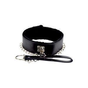 Bound to Please Plyschfodrat Halsband med Koppel Svart